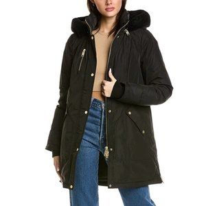 NB Series Nicole Benisti CLAREMONT Shearling Trim Down Coat Black SMALL  NWT…